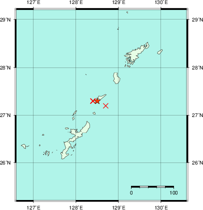 推定した震源の位置