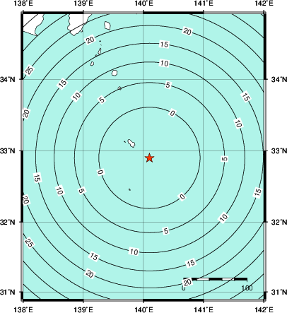 緊急地震速報第1報提供から主要動到達までの時間及び推計震度分布図