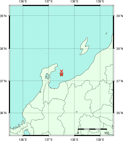 推定した震源の位置