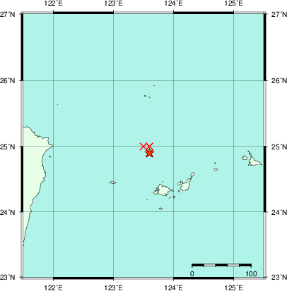 推定した震源の位置