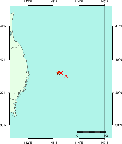 推定した震源の位置