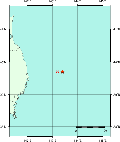 推定した震源の位置