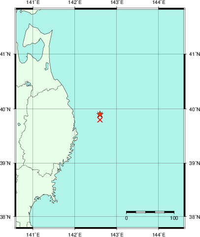 推定した震源の位置