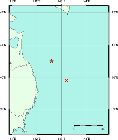 推定した震源の位置
