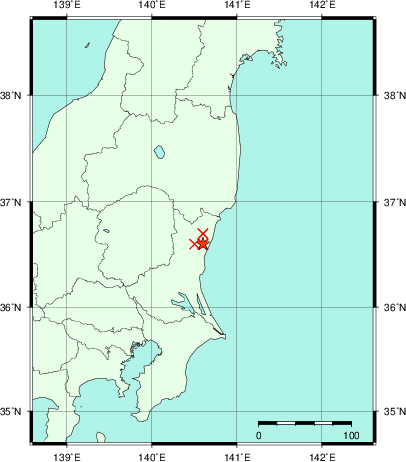 推定した震源の位置
