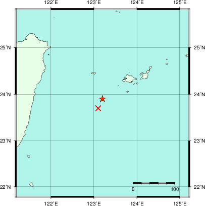 推定した震源の位置