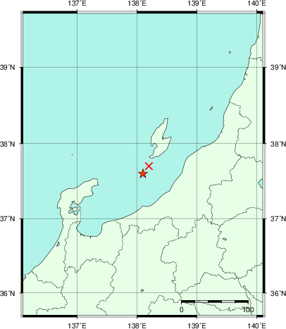 推定した震源の位置