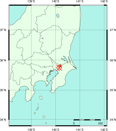 推定した震源の位置
