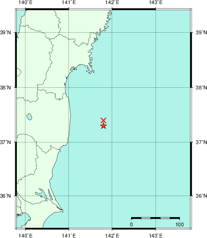 推定した震源の位置