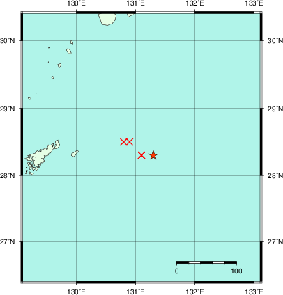 推定した震源の位置