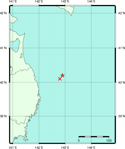 推定した震源の位置