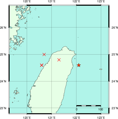 推定した震源の位置
