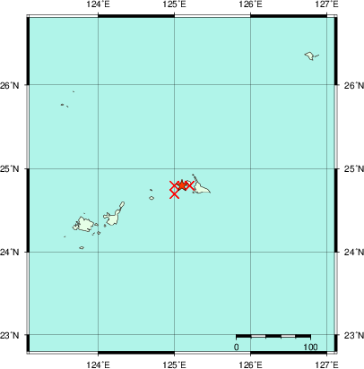 推定した震源の位置