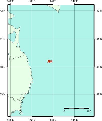 推定した震源の位置