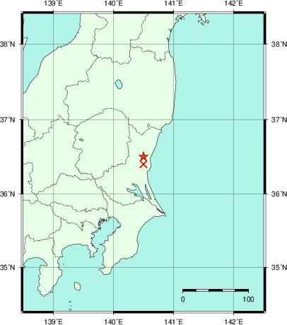 推定した震源の位置