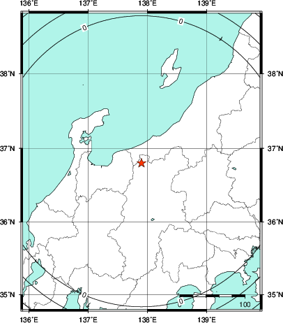 緊急地震速報第1報提供から主要動到達までの時間及び推計震度分布図