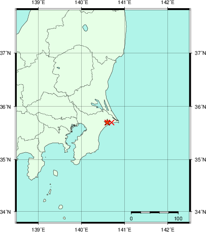推定した震源の位置