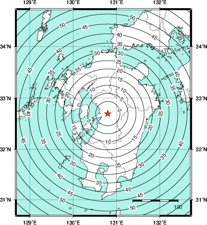 緊急地震速報第1報提供から主要動到達までの時間及び推計震度分布図