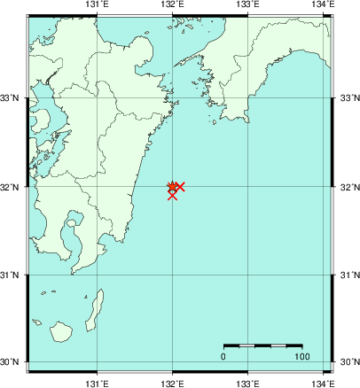 推定した震源の位置