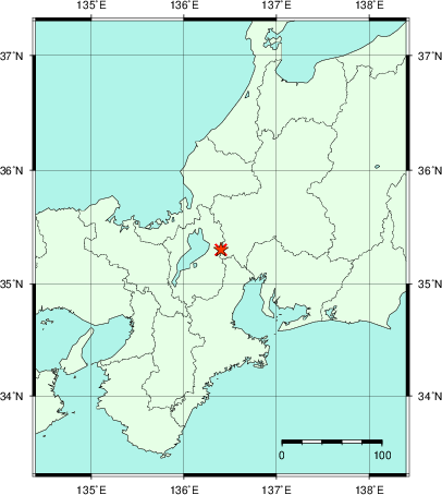 推定した震源の位置