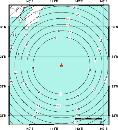 緊急地震速報第1報提供から主要動到達までの時間及び推計震度分布図