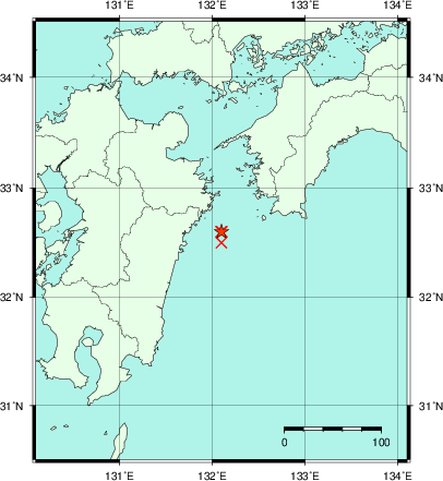推定した震源の位置