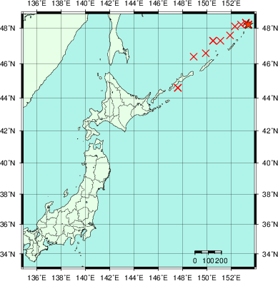 推定した震源の位置