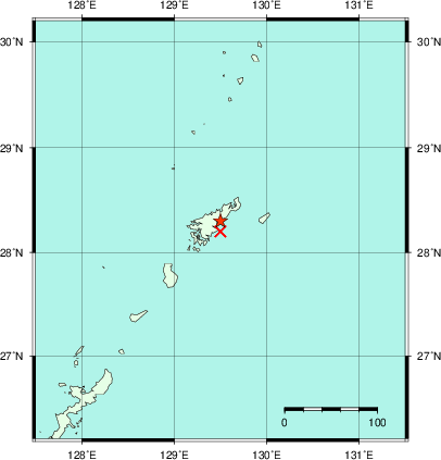 推定した震源の位置