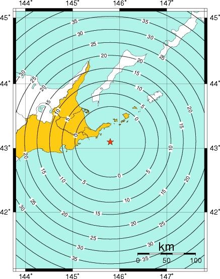 緊急地震速報(警報)を発表した地域及び主要動到達までの時間