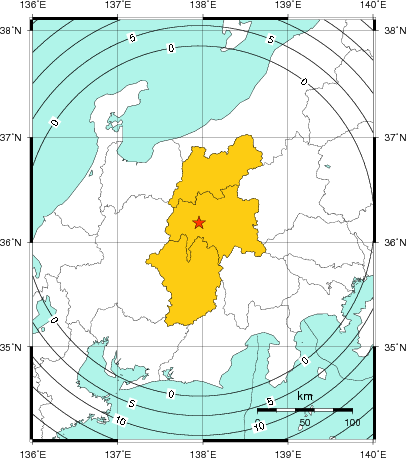 緊急地震速報(警報)第1報を発表した地域及び主要動到達までの時間