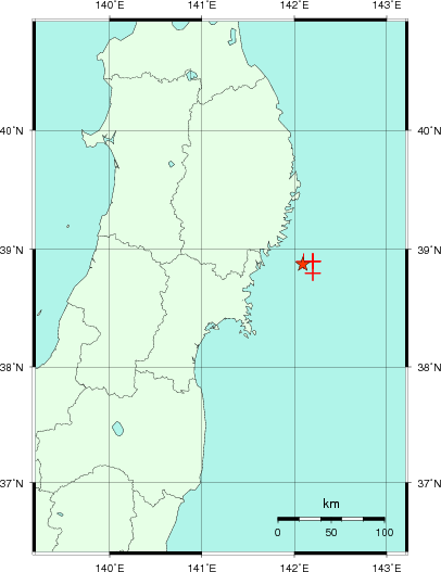 推定した震源の位置