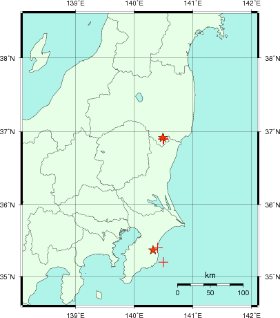 推定した震源の位置