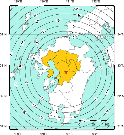 緊急地震速報(警報)第1報を発表した地域及び主要動到達までの時間