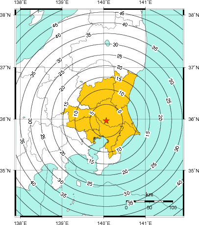 緊急地震速報(警報)第1報を発表した地域及び主要動到達までの時間