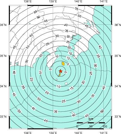 緊急地震速報(警報)第1報を発表した地域及び主要動到達までの時間