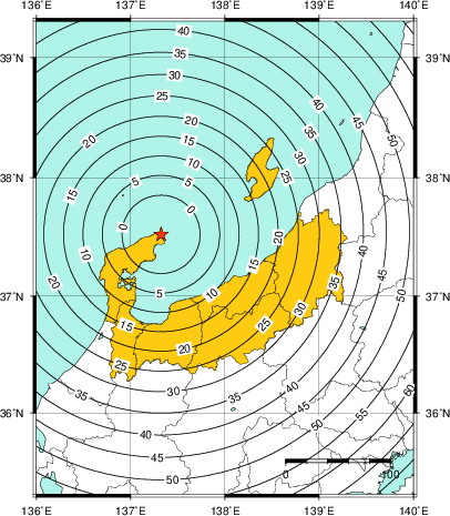 緊急地震速報(警報)第1報を発表した地域及び主要動到達までの時間