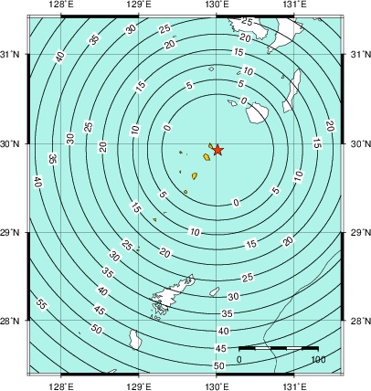 緊急地震速報(警報)第1報を発表した地域及び主要動到達までの時間