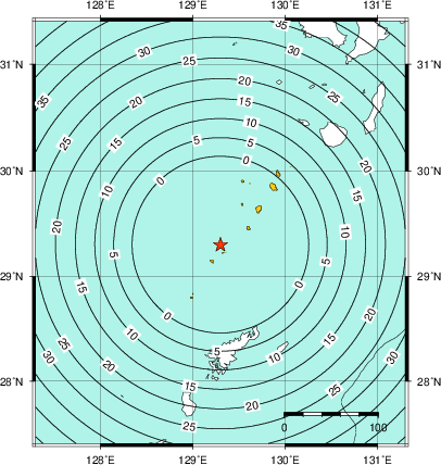 緊急地震速報(警報)第1報を発表した地域及び主要動到達までの時間