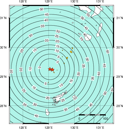 緊急地震速報（警報）第1報を発表した地域及び主要動到達までの時間