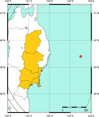 緊急地震速報（警報）第1報を発表した地域及び主要動到達までの時間