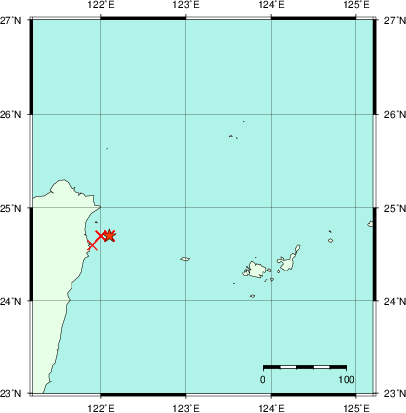 推定した震源の位置