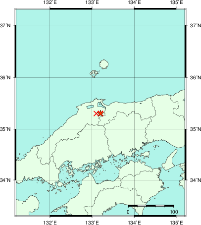 推定した震源の位置