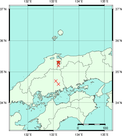 推定した震源の位置