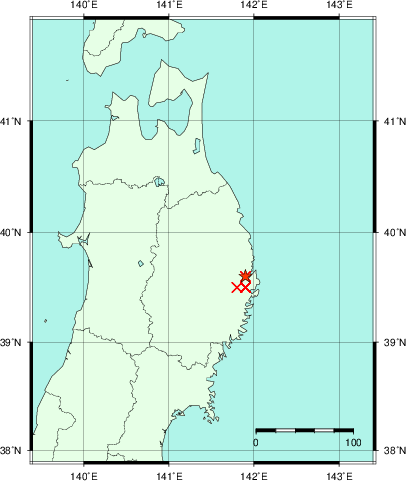 推定した震源の位置