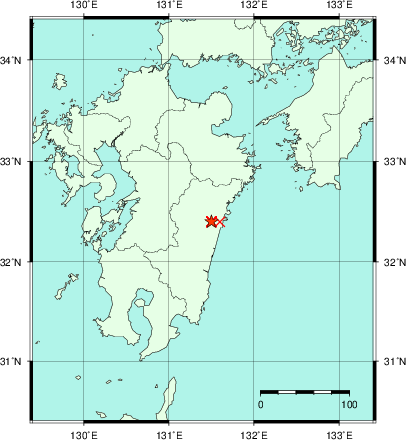 推定した震源の位置