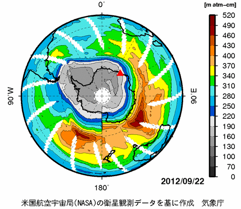 オゾン全量南半球分布図