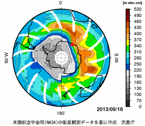 オゾン全量南半球分布図