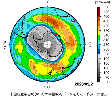 オゾン全量南半球分布図