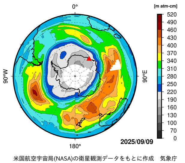 オゾン全量南半球分布図