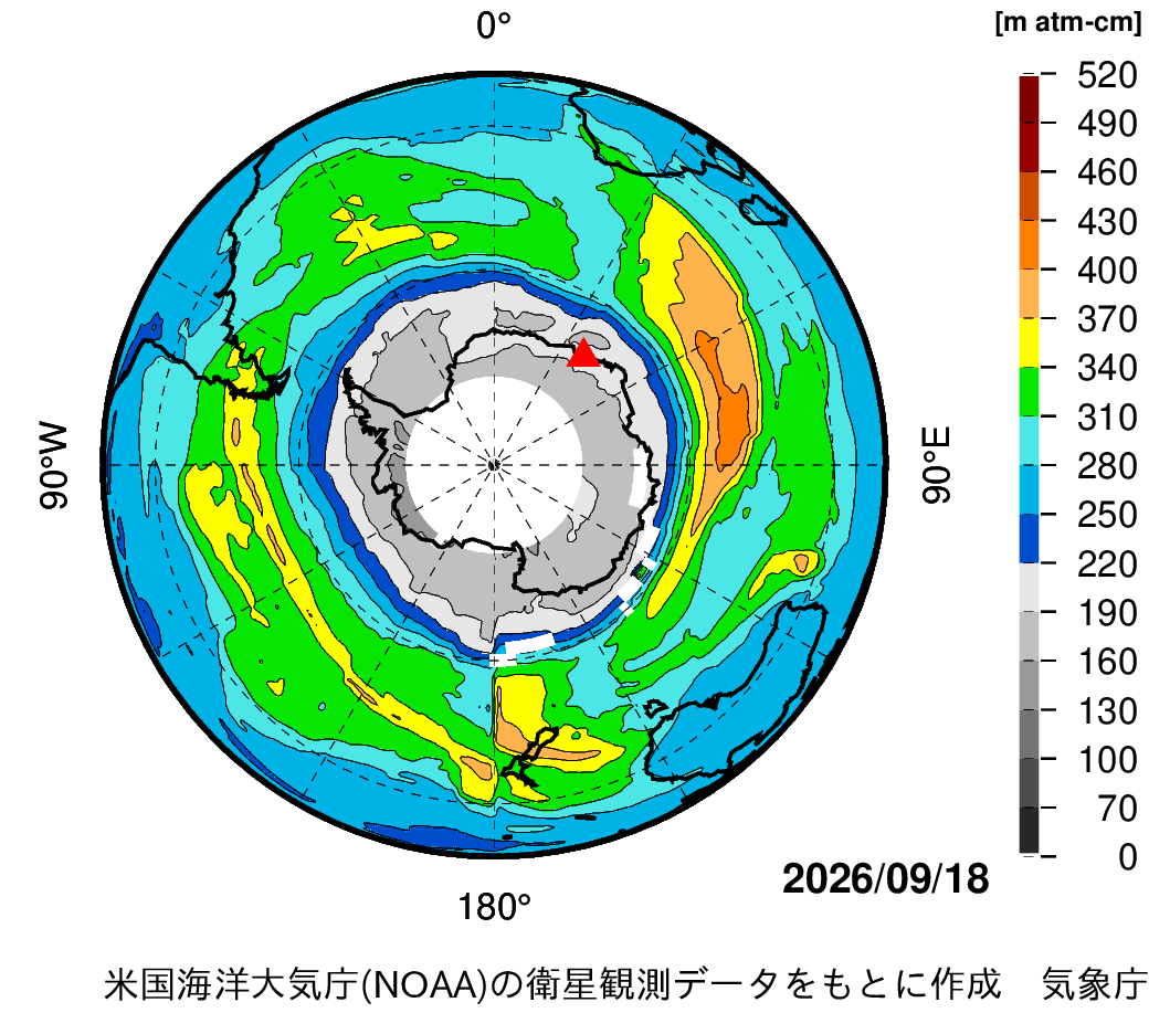 オゾン全量南半球分布図